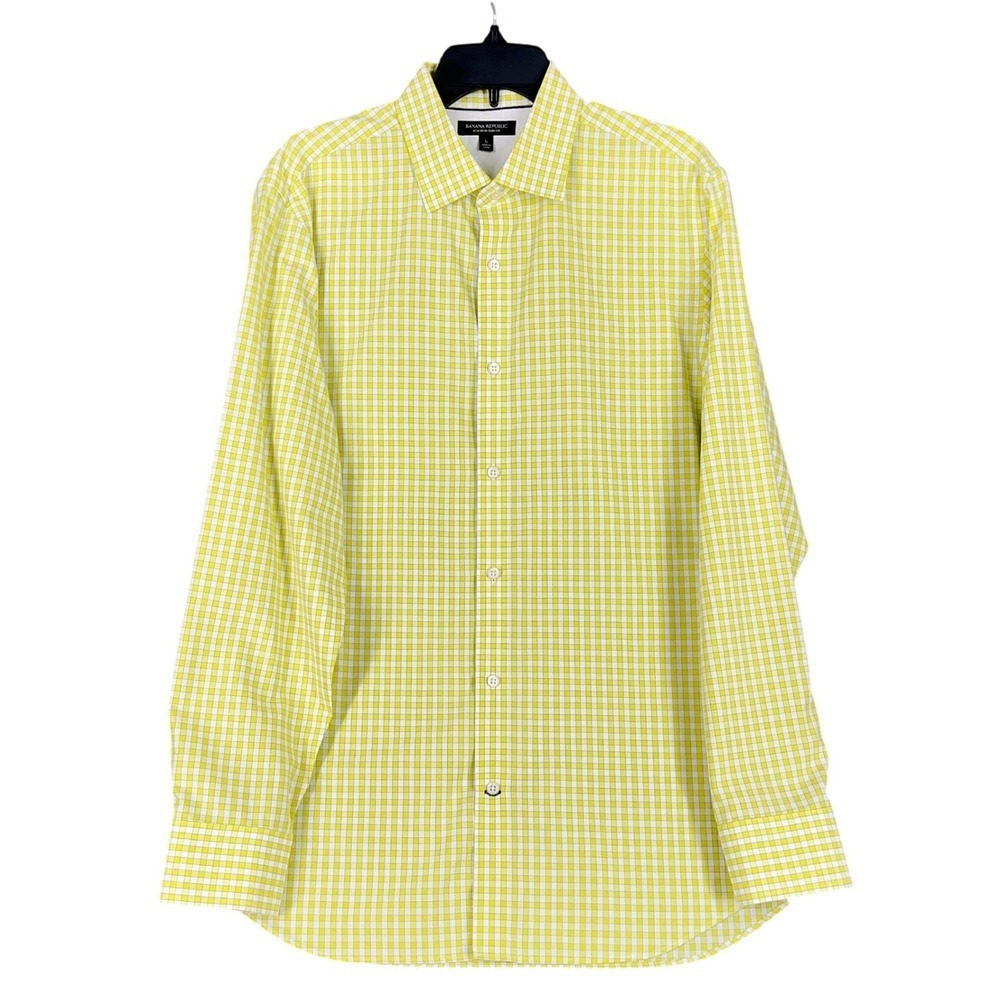 Banana Republic Shirt Mens L Slim Fit Non Iron Check‎ Business Casual Minimalist
